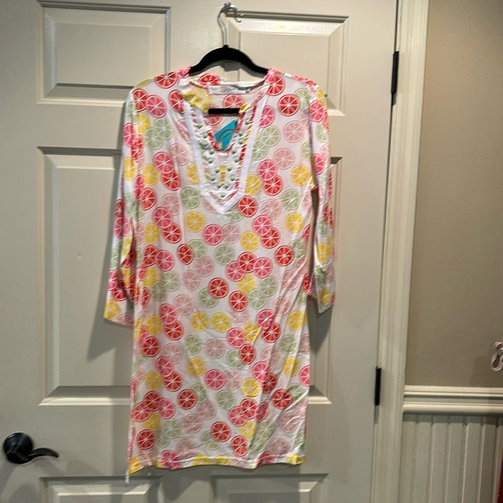 TRACY NEGOSHIAN Tunic Fruit Slices Print Beach Coverup L(e40)